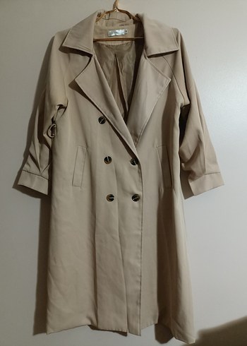 Bej Uzun Düğmeli Kadın Trençkot - Görsel 2