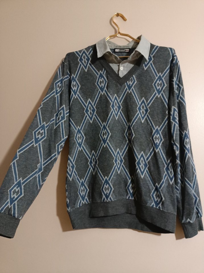 Gri Desenli Erkek Kazak - Görsel 2