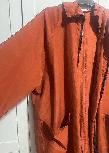 Uzun Kiremit renk yağmurluk ceket - Görsel 2