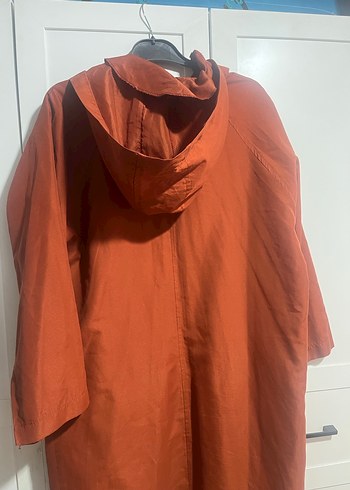 Uzun Kiremit renk yağmurluk ceket - Görsel 3