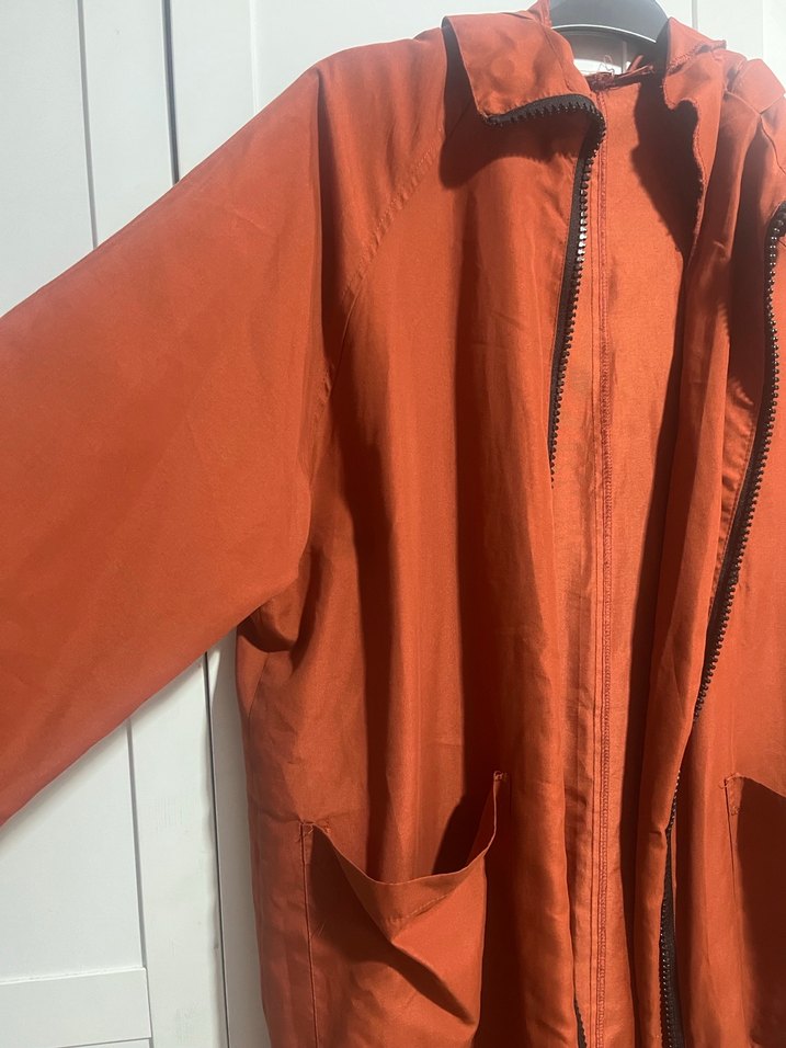 Uzun Kiremit renk yağmurluk ceket - Görsel 2