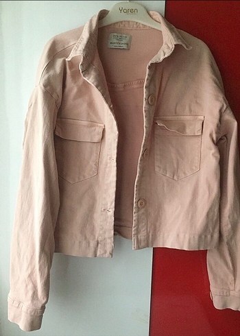Zara Pembe Baskılı Kadın Denim Ceket