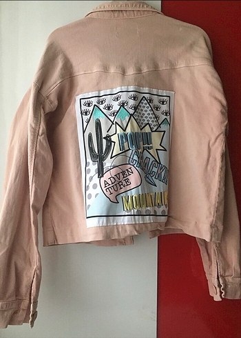 Pembe Baskılı Kadın Denim Ceket