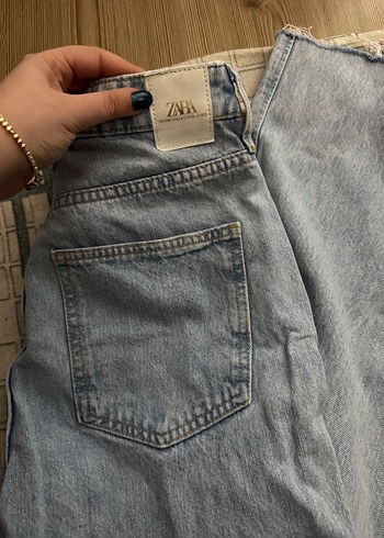 Zara Acik Mavi Yikamali Denim Jean