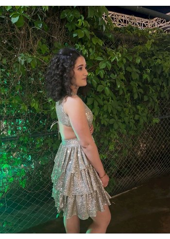 Parlak Altın Yılan Desenli Midi Elbise - Görsel 2