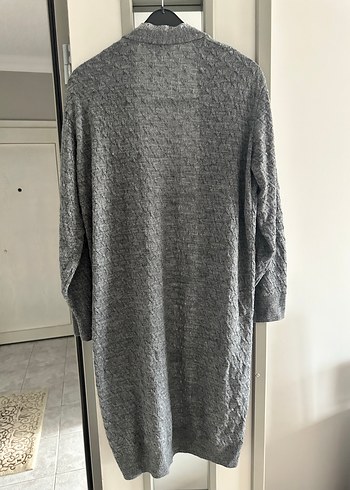Gri Uzun Örgü Kadın Hırka - Görsel 2