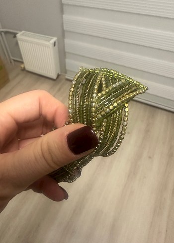 Haki Boncuklu örgü desenli peçwtelik - Görsel 2