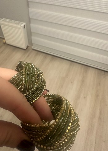 Haki Boncuklu örgü desenli peçwtelik - Görsel 3