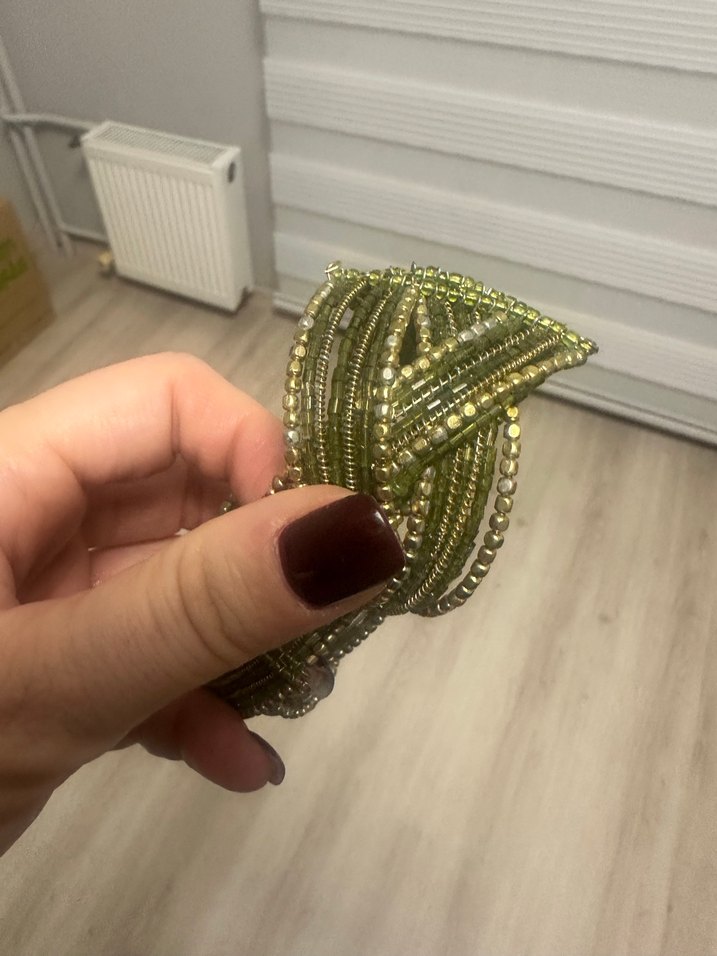 Haki Boncuklu örgü desenli peçwtelik - Görsel 2