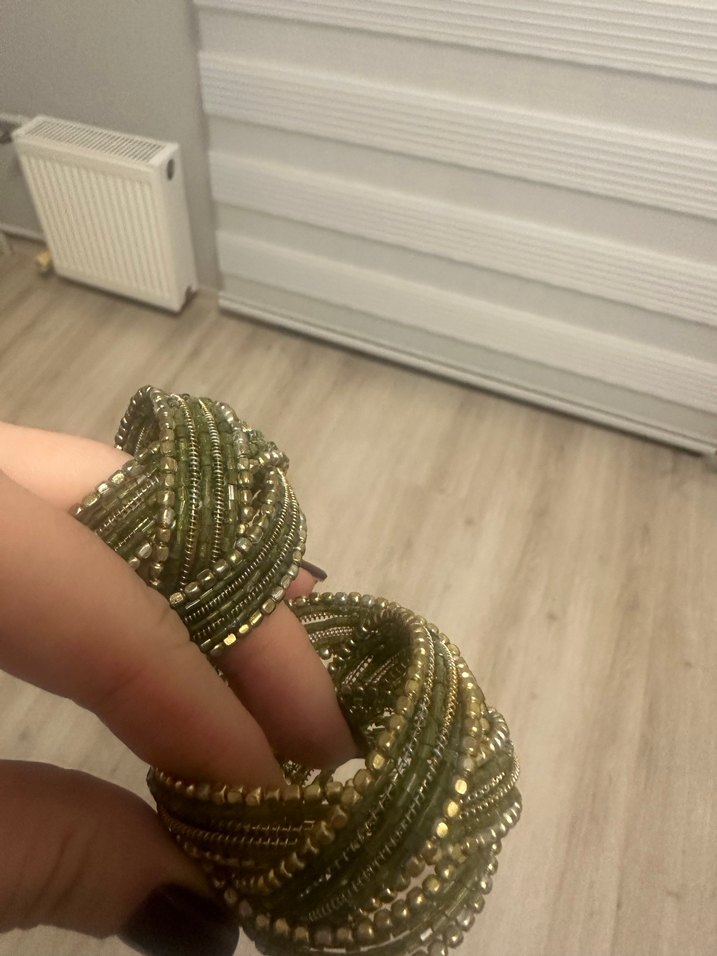 Haki Boncuklu örgü desenli peçwtelik - Görsel 3