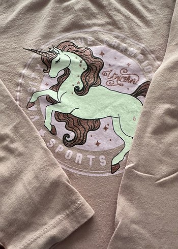 Kız Çocuk Uzun Kollu Unicorn Baskılı Tişört - Görsel 2
