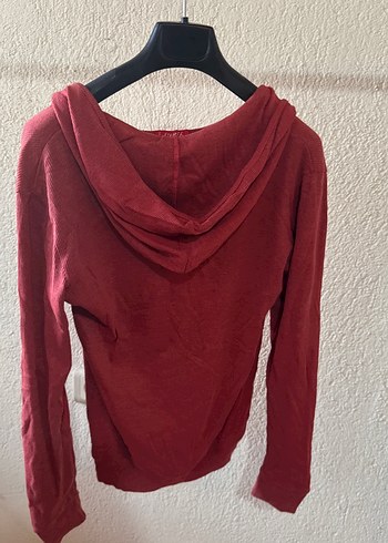 Bordo V Yaka Uzun Kollu Tişört - Görsel 2