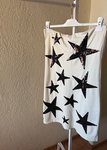 Beyaz Parlak Yıldız Desenli elbise - Görsel 3