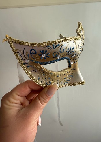 Altın ve Mavi Detaylı Yarı Yüz Maskesi - Görsel 3