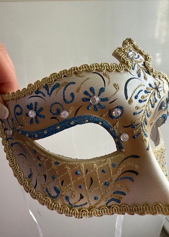 Altın ve Mavi Detaylı Yarı Yüz Maskesi - Görsel 8