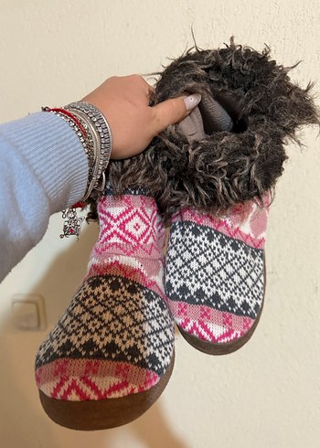 Kürklü Bohem Örgü Ev Terliği - Görsel 2