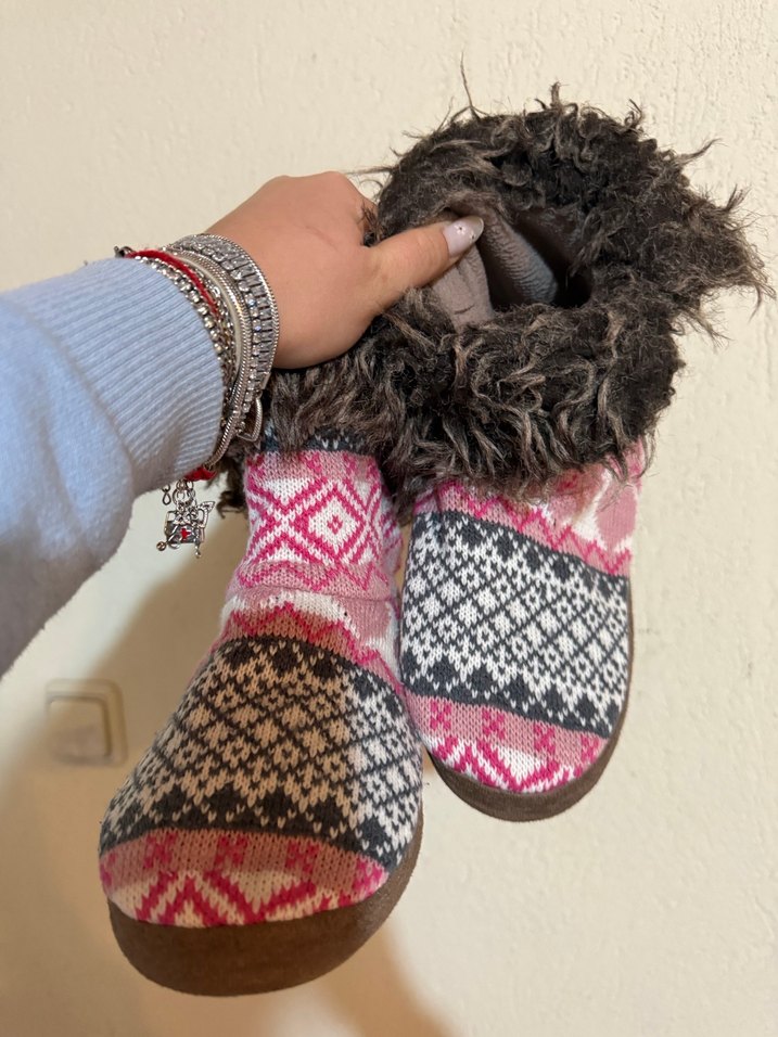 Kürklü Bohem Örgü Ev Terliği - Görsel 2