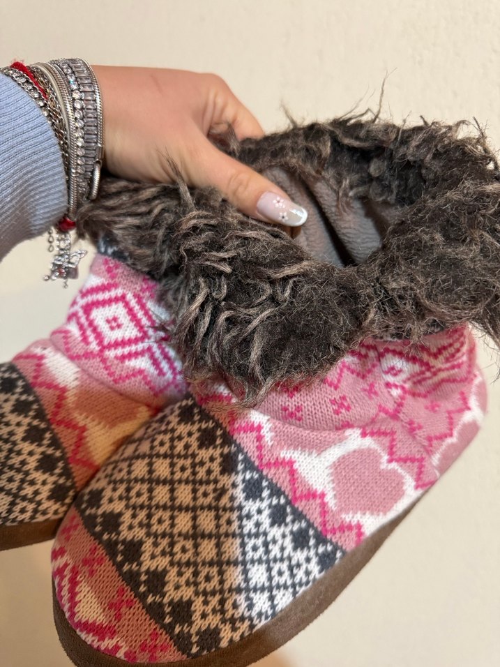 Kürklü Bohem Örgü Ev Terliği - Görsel 3