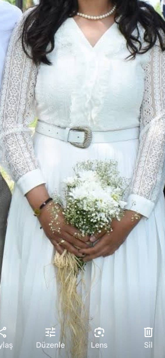 Dantel Detaylı Bohem Uzun Beyaz Nişan Elbisesi - Görsel 2