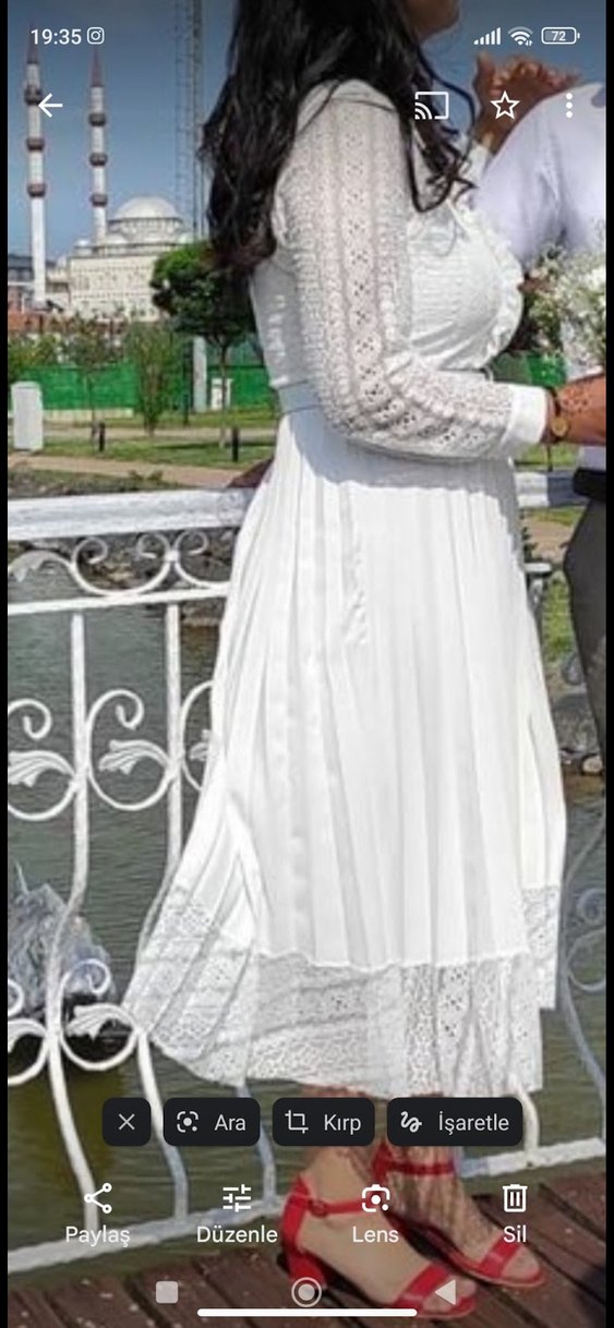 Dantel Detaylı Bohem Uzun Beyaz Nişan Elbisesi - Görsel 3