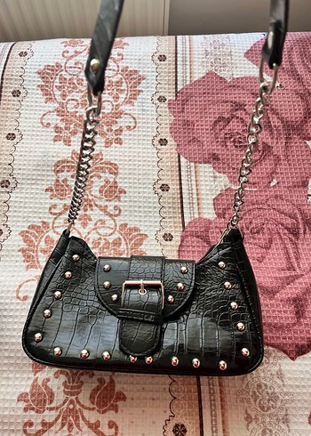 Siyah Yılan Desenli Punk Deri Kadın Çanta - Görsel 3