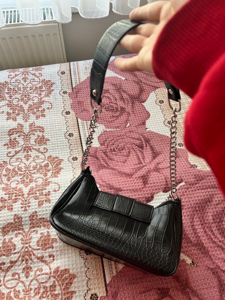 Siyah Yılan Desenli Punk Deri Kadın Çanta - Görsel 2