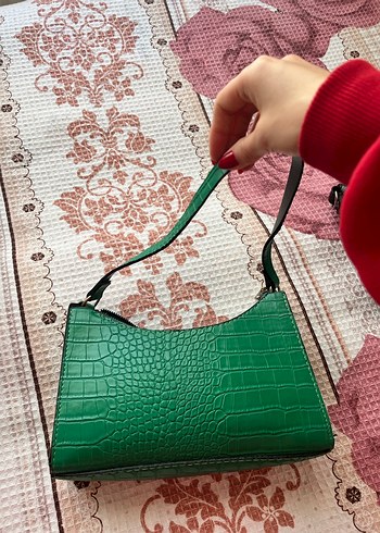Parlak Yeşil Deri Yılan Desenli Kadın Çanta - Görsel 2