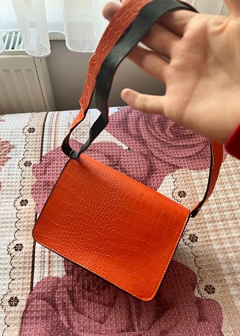 Turuncu Yılan Derisi Desenli Kadın Deri Çanta - Görsel 3