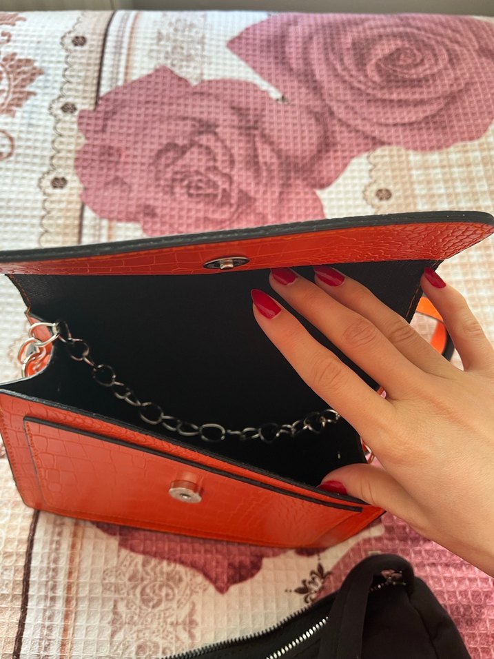 Turuncu Yılan Derisi Desenli Kadın Deri Çanta - Görsel 2