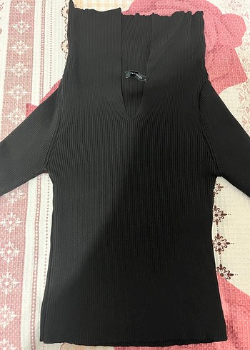 Siyah V Yaka Uzun Kollu Triko Bluz - Görsel 4