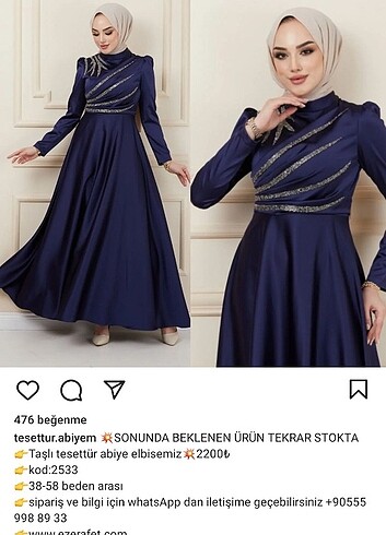 l Beden lacivert Renk Abiye