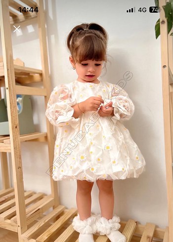 Dantel İşlemeli Beyaz Kız Çocuk Elbise - Görsel 2