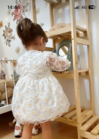 Dantel İşlemeli Beyaz Kız Çocuk Elbise - Görsel 3