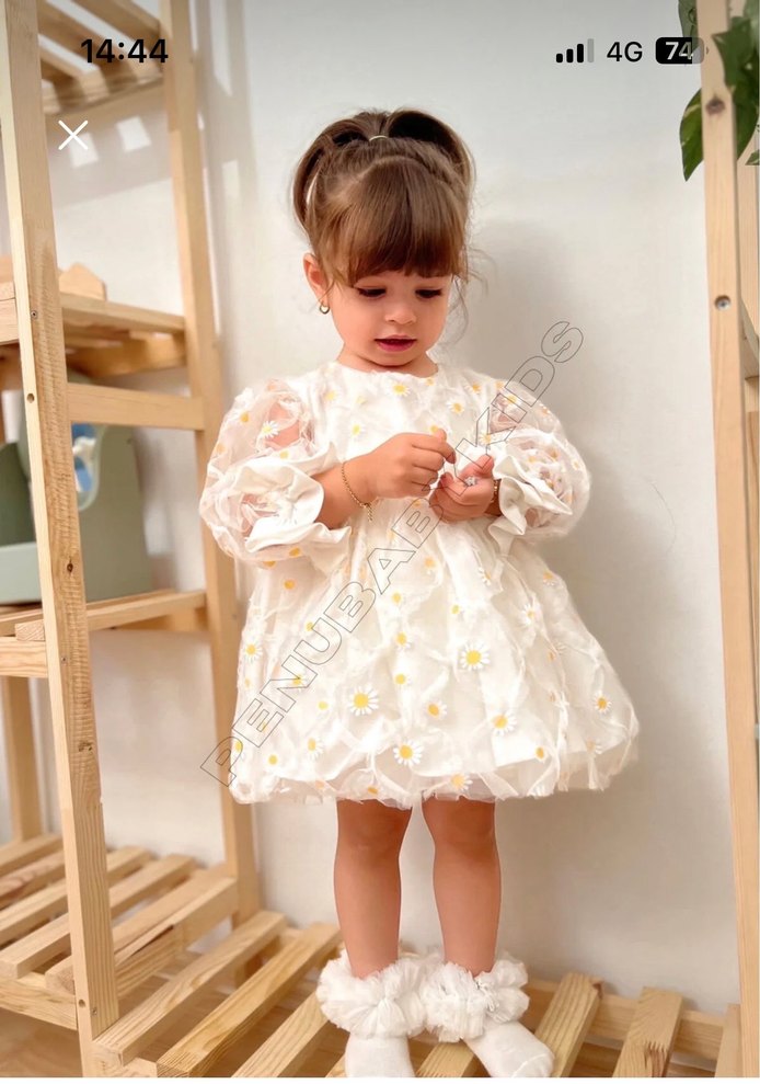 Dantel İşlemeli Beyaz Kız Çocuk Elbise - Görsel 2