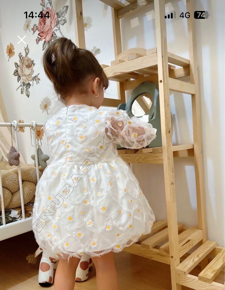 Dantel İşlemeli Beyaz Kız Çocuk Elbise - Görsel 3