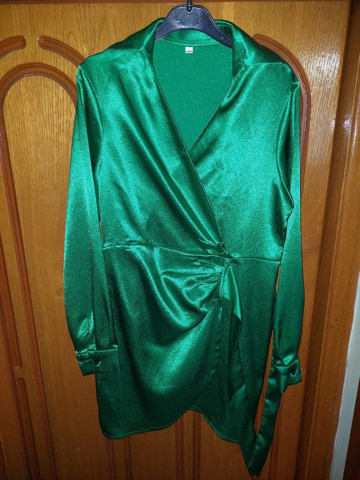 Parlak Yeşil Midi Uzun Kollu Kadın Elbise - Görsel 2