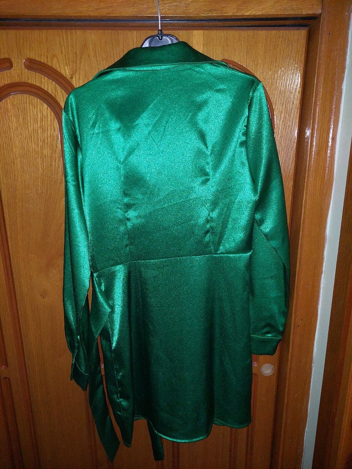 Parlak Yeşil Midi Uzun Kollu Kadın Elbise - Görsel 3