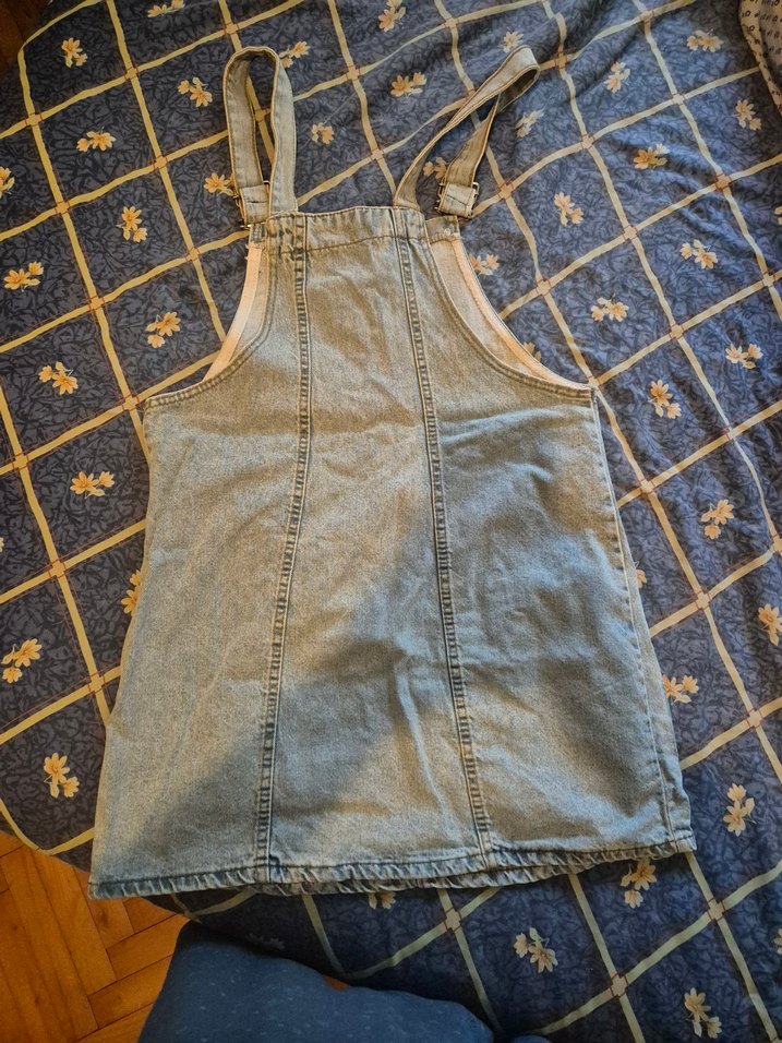 Kızlar İçin Gri Denim Askılı Elbise - Görsel 2