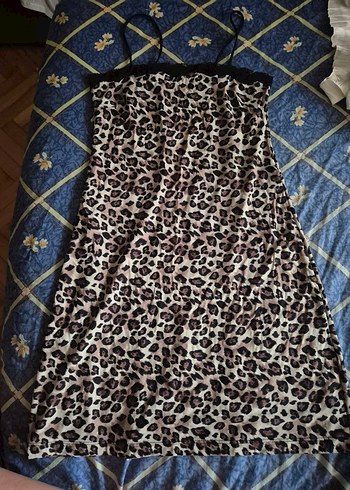 Leopar Desenli Midi Strappy gecelik kimbinezon