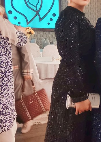 Abiye Siyah Yılan Desenli Uzun Abiye Elbise