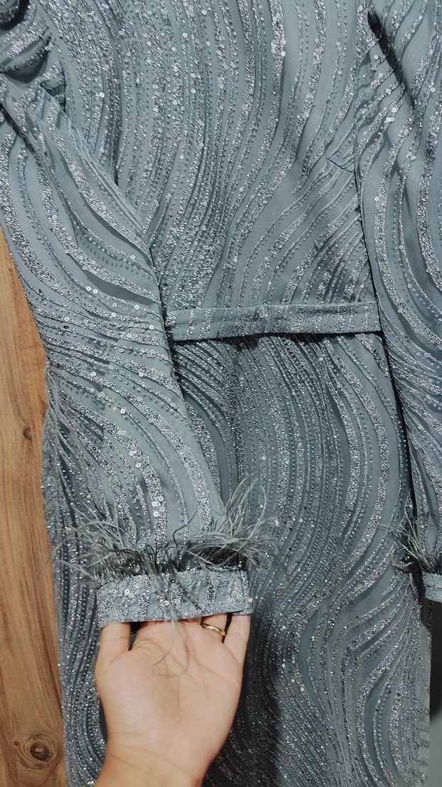 Gri Uzun Abiye Elbise - Görsel 3