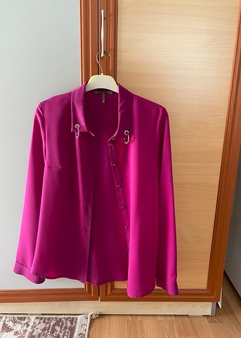 Düğmeli Pembe Kadın Gömlek