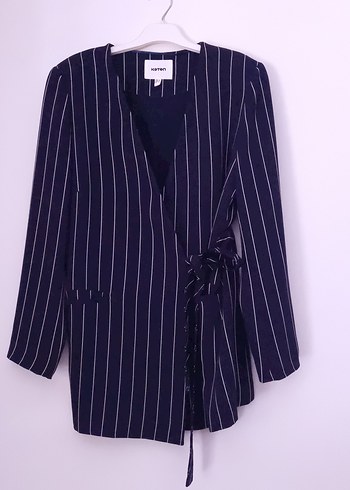 Lacivert Çizgili Kadın Blazer ceket - Görsel 2