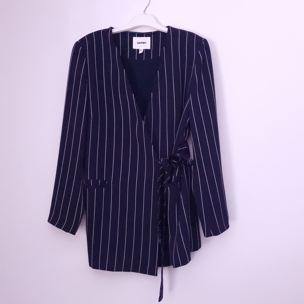 Lacivert Çizgili Kadın Blazer ceket - Görsel 2