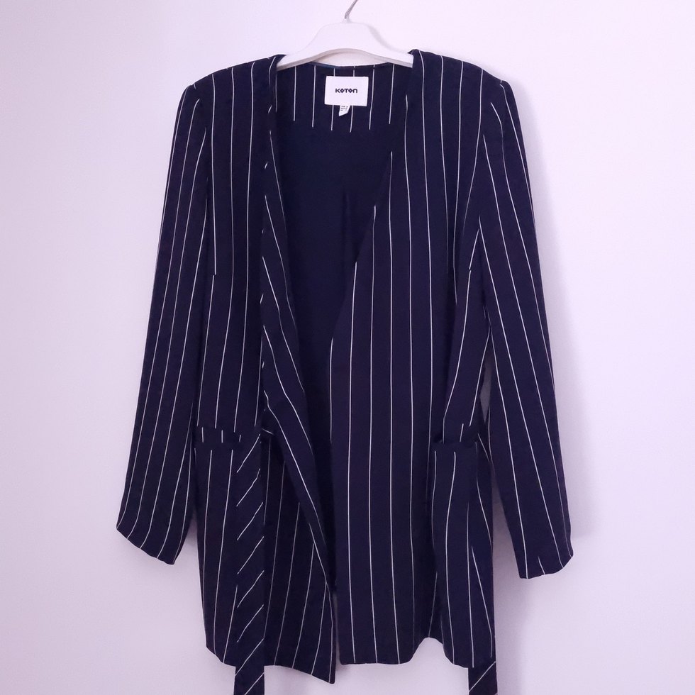 Lacivert Çizgili Kadın Blazer ceket - Görsel 3