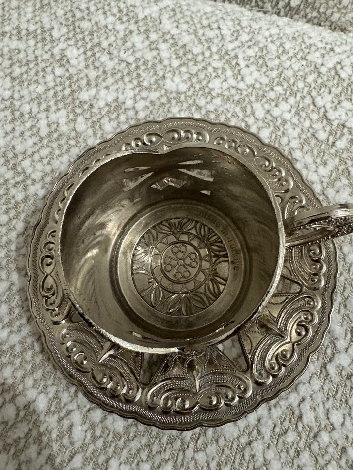 Gümüş Kapaklı İşlemeli Türk Kahve Fincanı - Görsel 4