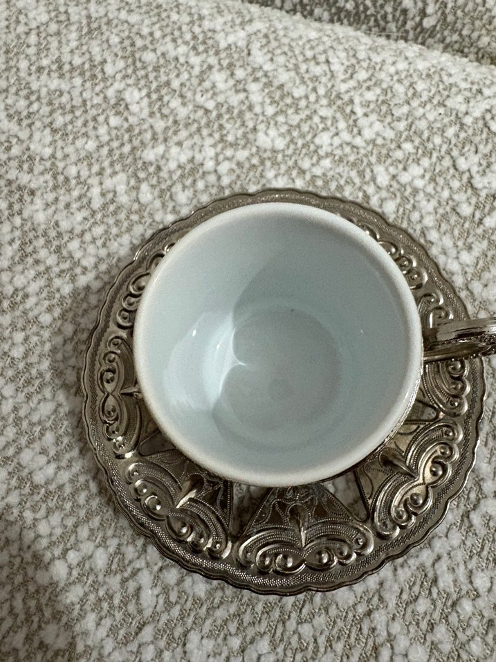 Gümüş Kapaklı İşlemeli Türk Kahve Fincanı - Görsel 2