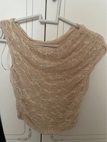Zara dantelli taşlı top