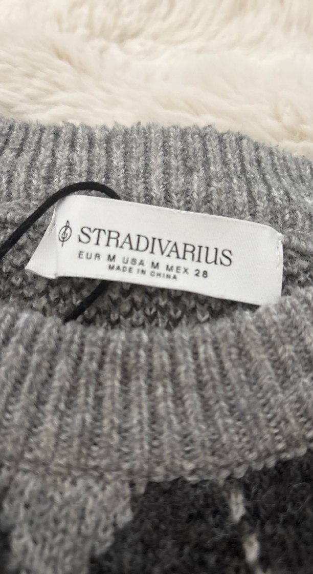 Gri Ekose Desenli Kadın Triko Kazak - Görsel 2