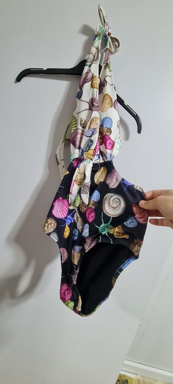 Midye Desenli Boyundan Bağlamalı Mayo - Görsel 4